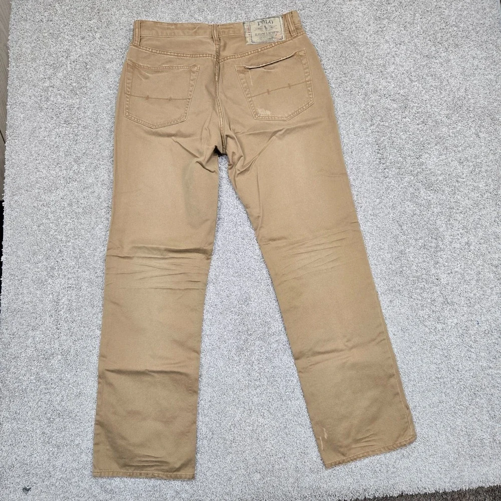 Polo Ralph Lauren‎ 867 Classic 5 Pocket tan Pants Distressed vintage Men's 32x32